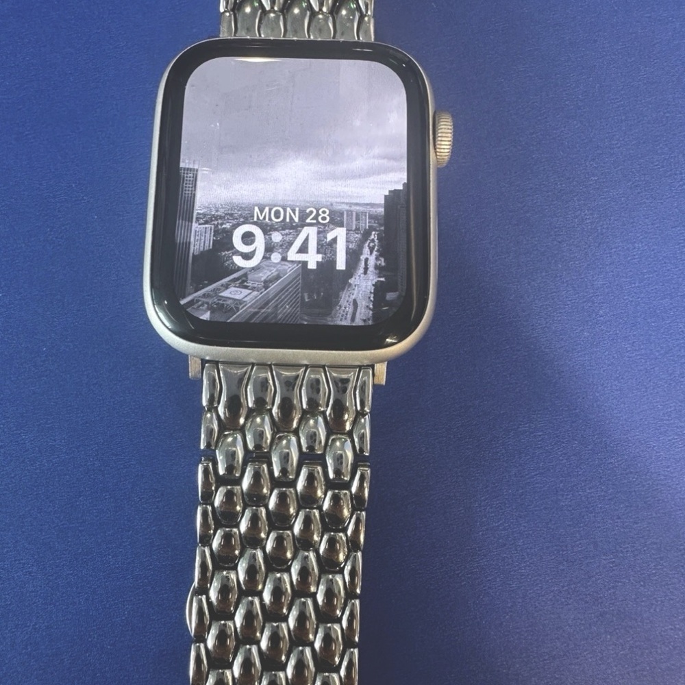 Apple Silver Smartwatch with Sophisticated Mesh Band. +black leather Tory Burch